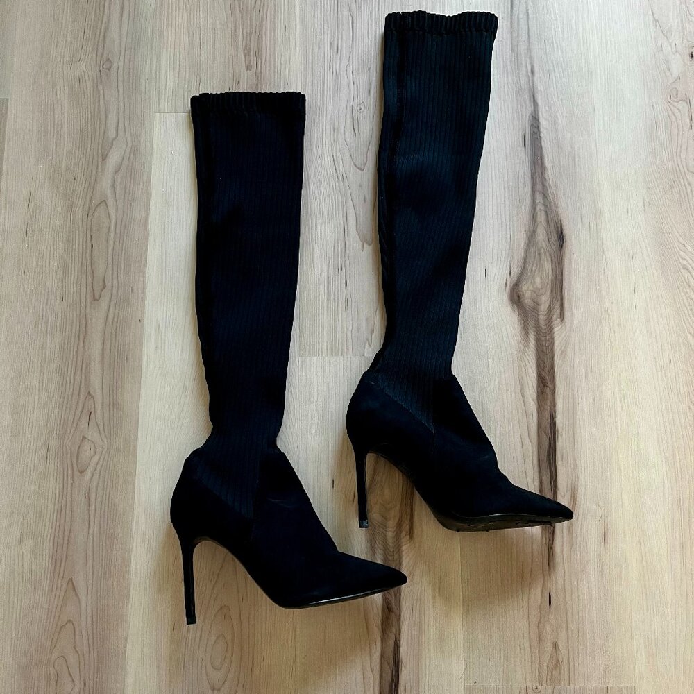 Zara Over the Knee Stretch Sock Boots Stiletto Heel Size 8
